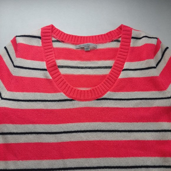 GAP Womens Pullover Sweater Size XS Pink White Black Striped Knit Scoop Neck - Picture 2 of 7
